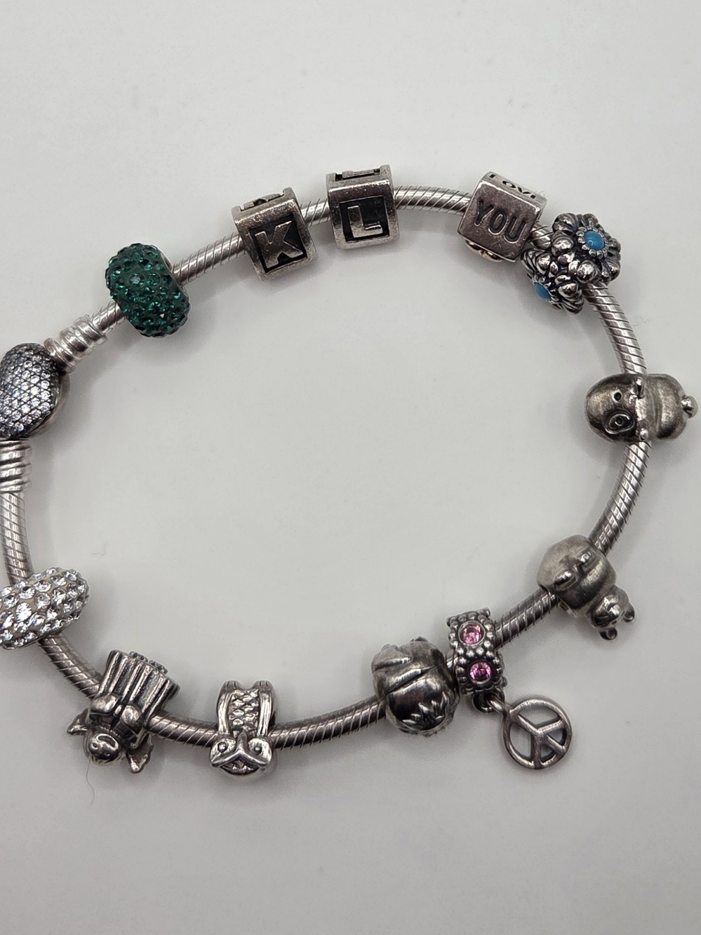 Official Pandora Sterling Silver Charm Bracelet with 13 Charms